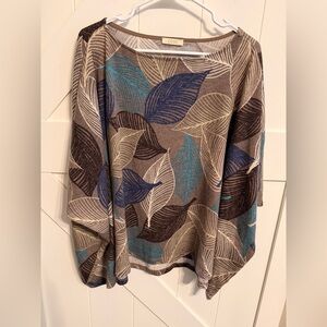 ODDY Women's Top Blouse with Leaf Design Onesize Poncho Style Tropical